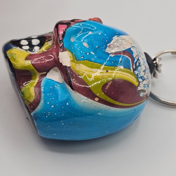 VTG Painted Skull Keychain Accessory Dia De Muertos SugarSkull Gift Abstract Art - Picture 8 of 14